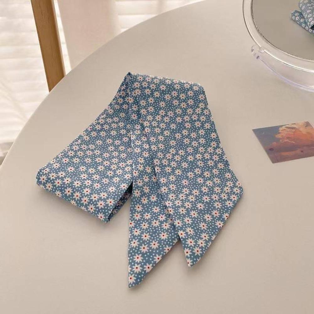 Fashion Light Blue Series Polka Dot Hair Band Plaid Pattern Thin Plaid Neckerchief Flower Plaid Head Band Hair Accessories