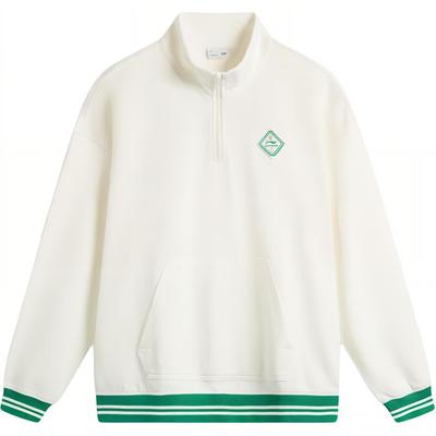 Li Ning Comfortable Casual Stand Collar Sweatshirt Men Sweatshirt Off-White AWDU649-1