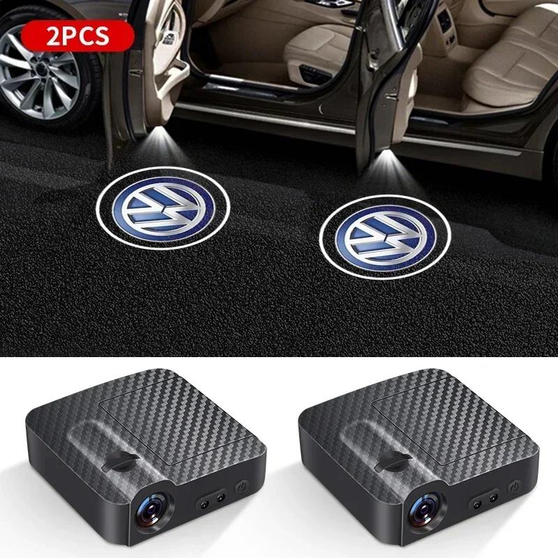 New 1/2pcs LED Welcome Lights Car Door Emblem Projector Lamps For Volkswagen VW R-line GTI R Polo Golf Passat Magotan Tigua