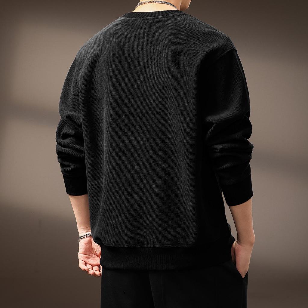 High-End Retro Jacquard Patchwork Raglan Sleeve Men's Sweatshirt - Autumn Heavyweight Trendy Round Neck Casual Top