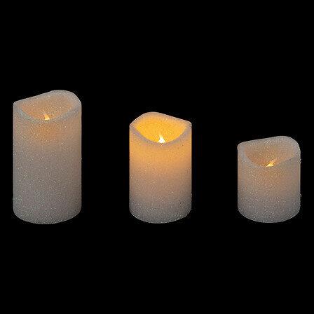 Set Of 3 Led Candles, Shiny White