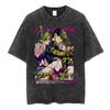 Vintage Washed Anime Jojo Bizarre Adventure T-shirt Giorno Giovanna Manga Graphic T-shirts Men's Clothing Cotton Casual T shirts