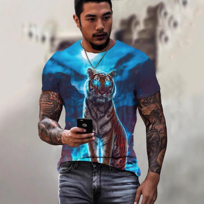 

Men s 3D Digital Gold Symbol Pattern Round Neck Short Sleeved T-shirt Summer Casual Wear Fashionable Tshirt S