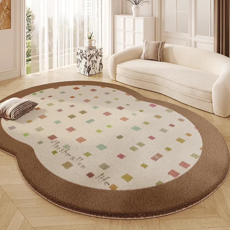 Cream Style Carpets for Living Room Fluffy Soft Bedroom Decor Solid Color Carpet Irregular Shape Plush Rug Home Thick Floor Mat