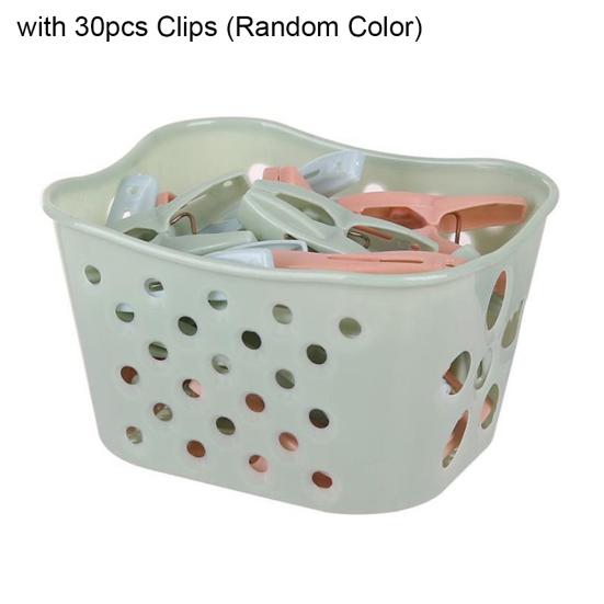 

30 шт. ветрозащитные прищепки для стирки одежды, зажимы для сушки с корзиной для хранения зелёный