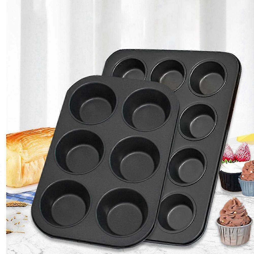 Non-stick Round Cupcake Mold Pan Muffin Tray Carbon Steel Baking Pan Pudding Bakeware Biscuit Pan(l)