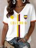 German Women Football Supporter V Neck Mesh Tee Graphic Flag Stripe Cuff Summer Casual Short Sleeve T Shirts Family Matching