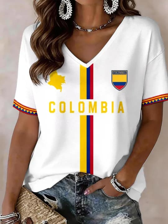 German Women Football Supporter V Neck Mesh Tee Graphic Flag Stripe Cuff Summer Casual Short Sleeve T Shirts Family Matching