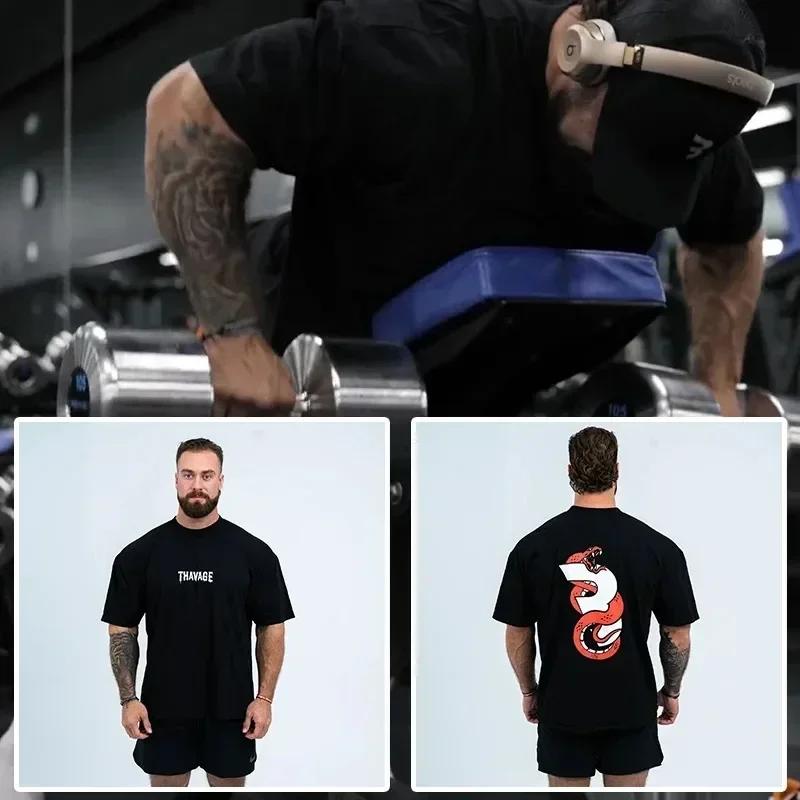Tričko CBUM Gym Fitness Tričko Volné Oversized Bavlna Muži Krátké rukávy Sportovní trička Letní trénink Cvičení Jogging Ženy Topy