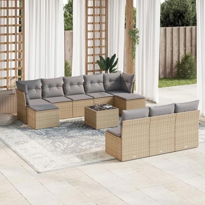 VidaXL Salon de jardin 11 pcs avec coussins beige résine tressée 3250138