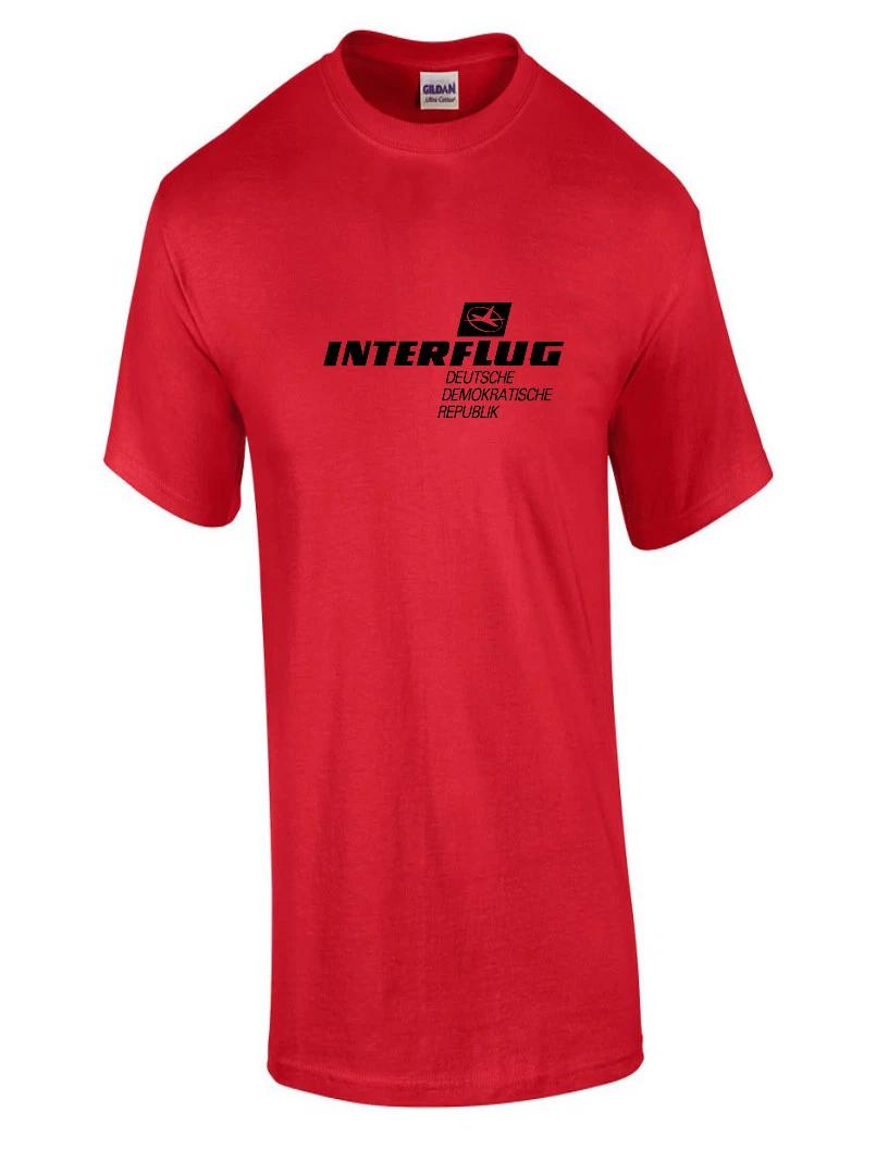 Interflug Black Vintage Logo German Airline Red Cotton T-Shirt S