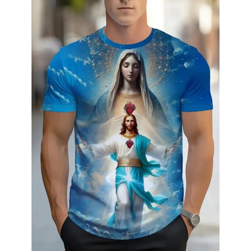 Jesus Letter Graphic Print Men's T-shirt Summer Short Sleeve T-Shirts Casual Oversized Jesus Christ Men's and Women's T-shirt Top