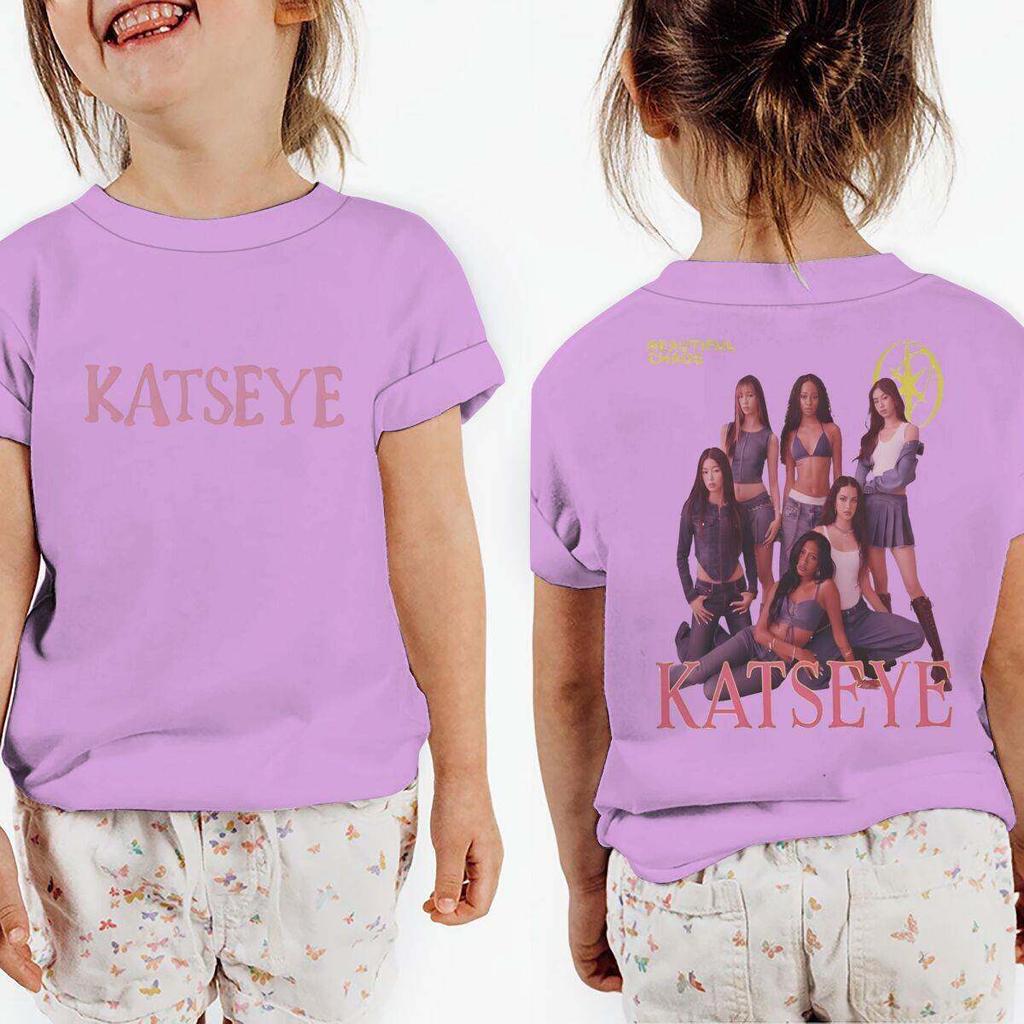 KATSEYE Trendy Girls' Printed Children's Round-neck Short-sleeved T-shirt for Summer Loose and Comfortable Casual Wear