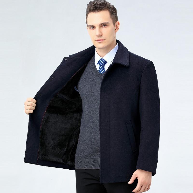 Autumn and Winter New Men's Lapel Cashmere Jacket Fashionable Short Casual Middle-aged and Elderly Trendy Jacket