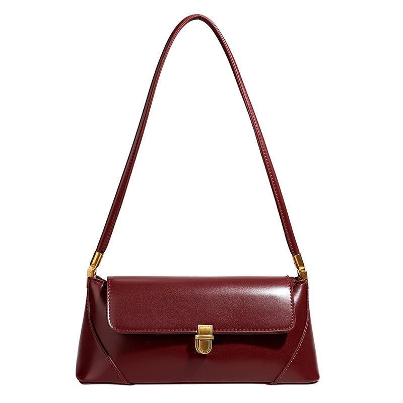 Retro Burgundy Deerskin Velvet Women's Shoulder Bag - Autumn/Winter Collection