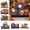 Rustic Halloween Home Accents Tabletop Decor Signs, Pumpkin Ghost Gnome Wood Centerpiece Blocks, Spooky Indoor Autumn Seasonal Party Tiered Tray Table