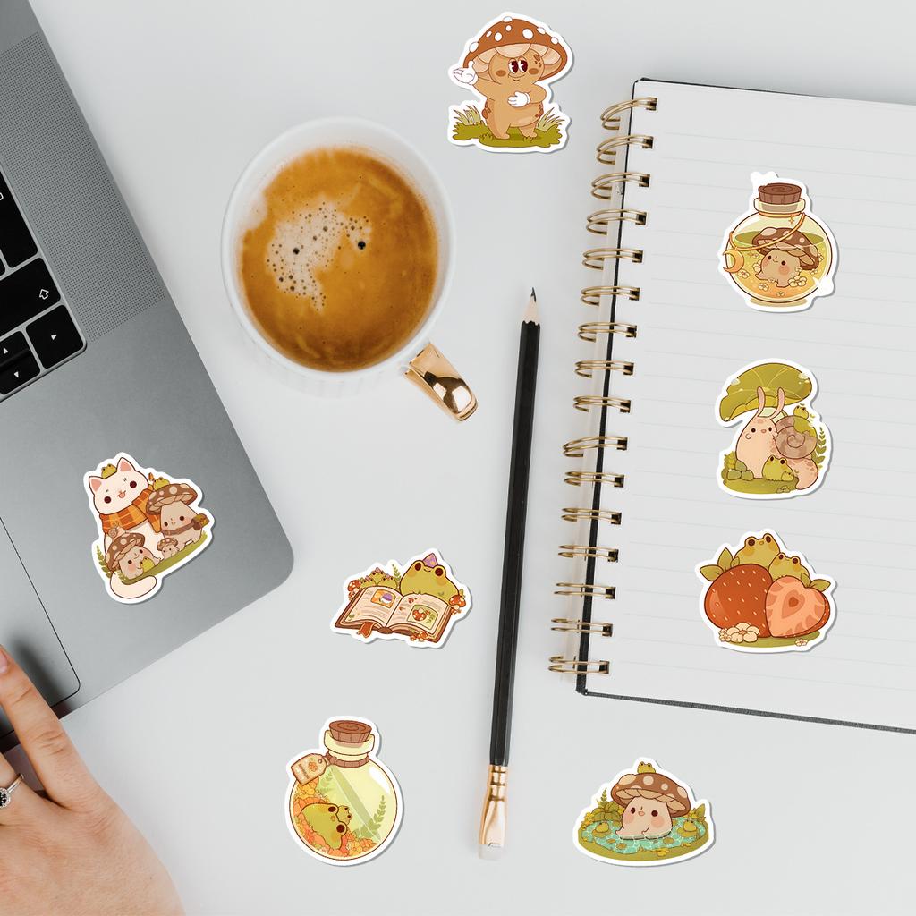 50 Cartoon Frogs and Mushrooms Doodle Stickers Creative Cartoon Stickers Mobile Phone Computer Waterproof Decorative Stickers