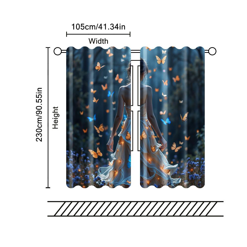 2 pcs   filtering curtains (excluding rods   non-movable   without batteries) Serene Woman with Butterflies for use in bedrooms and