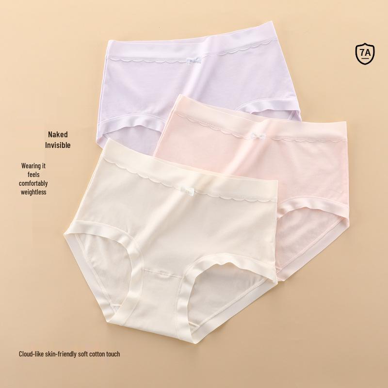 Women's Mid-Waist Breathable Cotton Underwear with Mulberry Silk Crotch and Antibacterial Seamless Design