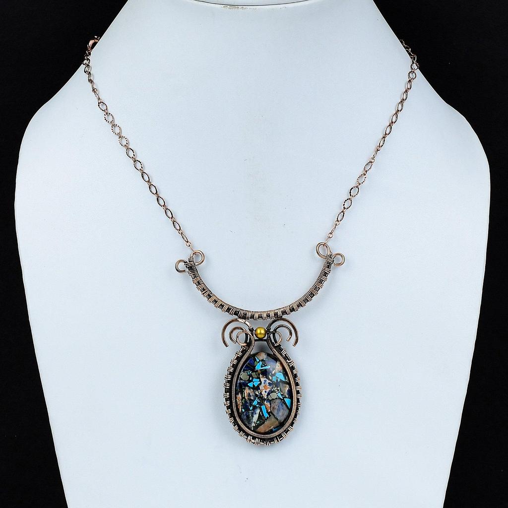 Copper Multi Turquoise Necklace Copper Wire Wrapped Gemstone Necklace Handmade Designer Jewelry Adjustable Necklace Copper Jewelry For Gift