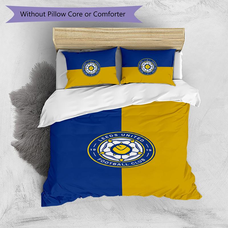 Leeds United Fußball Bedrucktes 3-teiliges Bettwäscheset, Bequemes hautfreundliches Schlafzimmer Bettbezug-Set