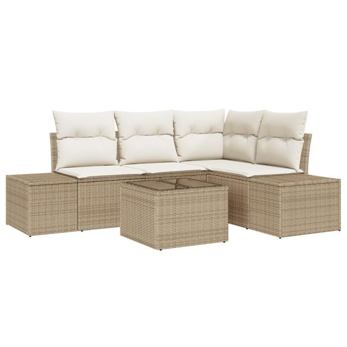 VidaXL Ensemble de Canapés de Jardin 5 Pièces avec Coussins Marron Rotin Poly 3347051