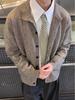 Autumn/Winter Retro Khaki Knit Stand Collar Gentleman Cardigan Sweater Coat