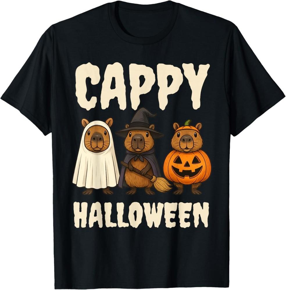 

Кэппи Хэллоуин Забавная Капибара Привидение Ведьма Тыква Жуткая Футболка унисекс Футболка 2XL
