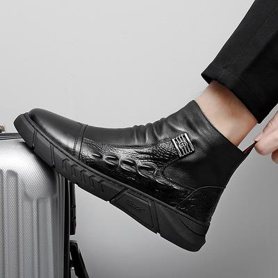 Fashion WAERTA Winter Boots for Men Ankle Boot Crocodiles Pattern Handsome Fashion Black HighTop Shoe British Style Plush Cotton Shoes