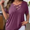 Large Size Women's V-Neck T-Shirt Solid Color Short Sleeve Sexy Top