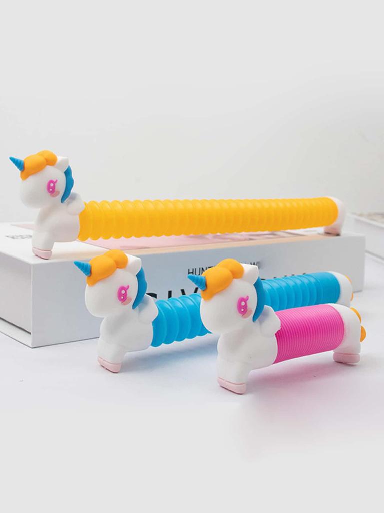 1pc-Telescopic unicorn tube decompression creativity, versatile venting, cat teasing toy, random tube color