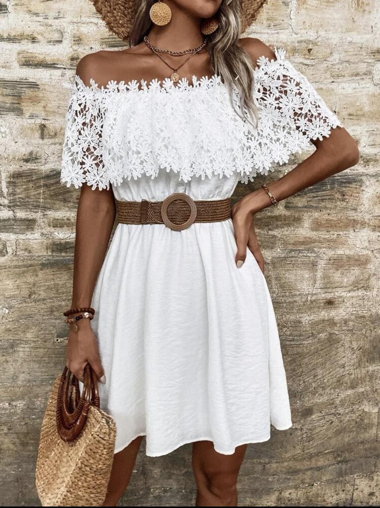 Women's Summer One-Shoulder Off-the-Shoulder Lace Patchwork Dress