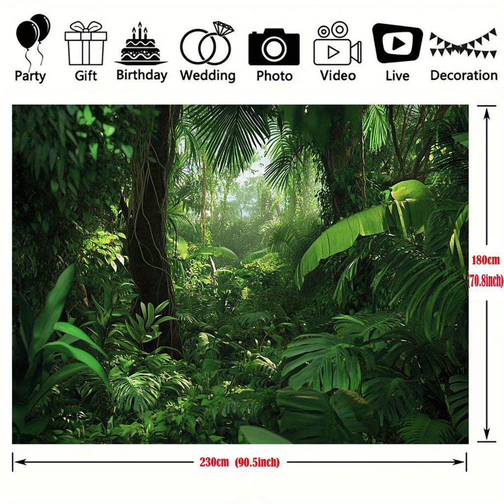 2D planar banner 1 piece of jungle forest photography backdrop - Rainforest scene with hazy sunlight and bright green leaves