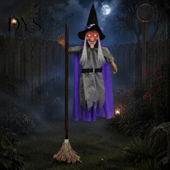 Spooky Halloween Gift for Adults 180cm Props, Flying Witch Decoration with Scary Sounds & Lights, Luminous Broom Garden Yard Lawn, Haunted House