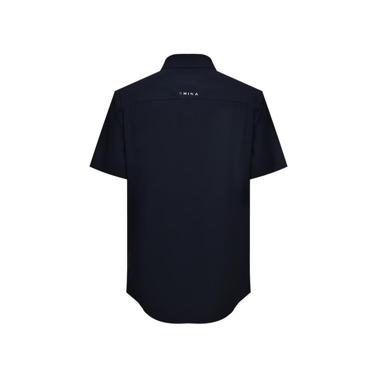 Li-Ning Solid Color Breathable Lightweight Quick-Dry Button-Up Short Sleeve Shirt Men shirts Deep-Blue ASHT469-1