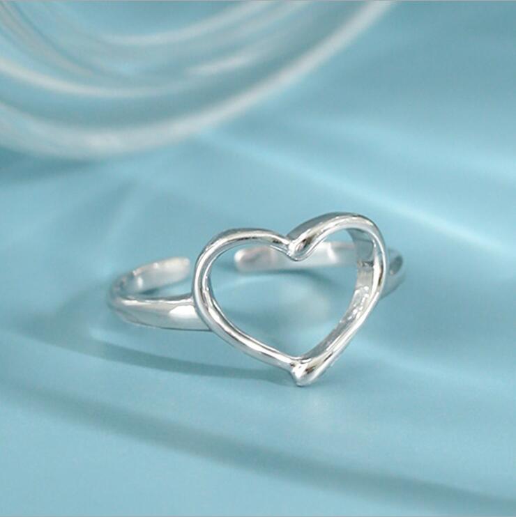 New Fashion Minimalist Personality Heart 925 Sterling Silver Jewelry Smooth Hollow Heart-shaped Popular Opening Rings TYB422