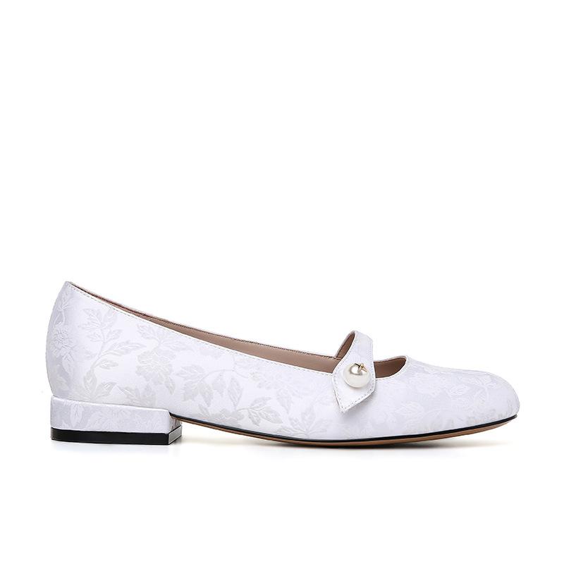 

[] Цветок груши Снег~ Жаккардовые туфли Мэри Джейн с жемчужной пряжкой Женские балетки 40 белый