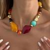SHIXIN Boho Creative Colorful Resin Bead Short Choker Necklace Women Vintage Irregular Adjustable Sweater Clavicle Chain Jewelry