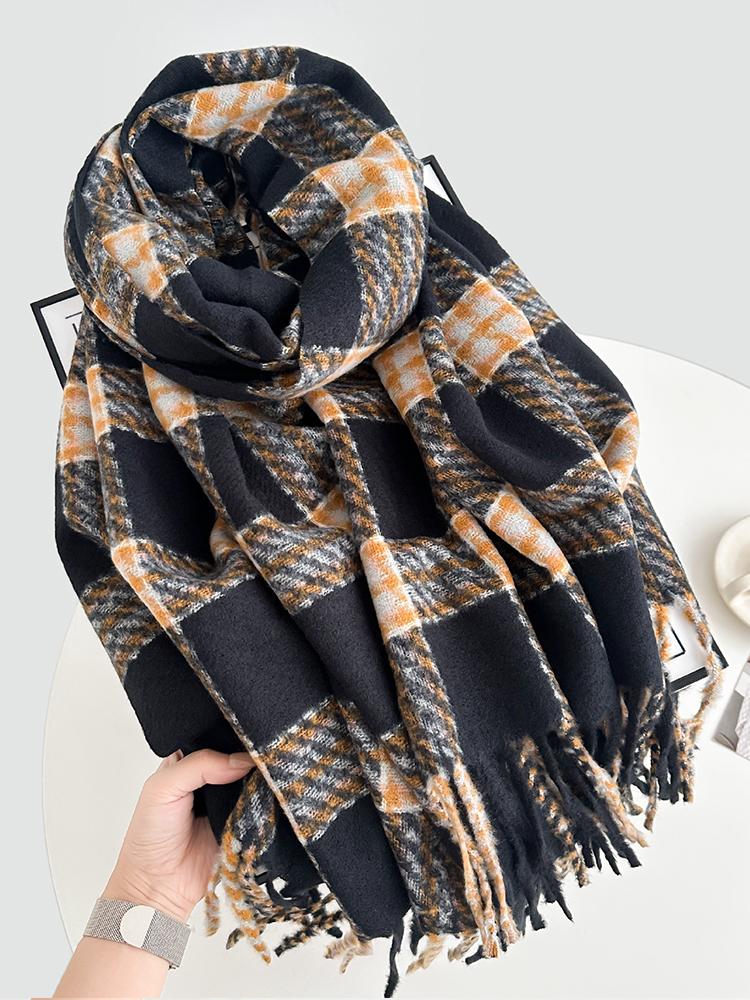 Autumn Winter Women Preppy Knit Scarf Lady Men Casual Plaid Tassel Soft Scarve Wrap Shawl Femme Male Unisex Fashion Korean New