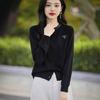 Spring and Autumn's New Hot Diamond Round-neck Knitted Cardigan for Women, Solid Color Loose and Versatile Knitted