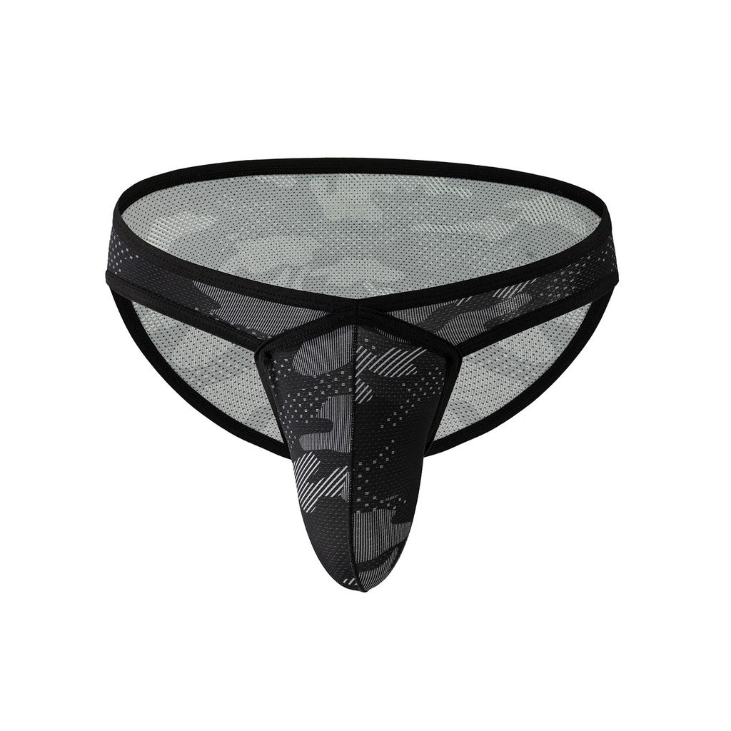 Men Printed Underwear Peni Big Pouch Panties High Waist Camouflage Briefs Sports Mesh Breathable Elastic Underpant Scrotum Bulge