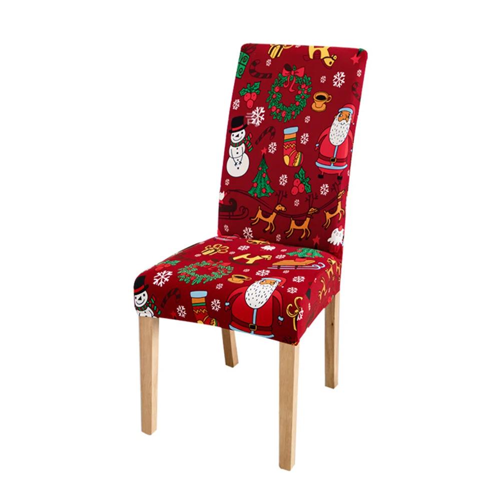 Christmas Chair Cover With High Backrest Santa Pattern Removable High Stretch Machine Washable Chair Seat Protector Cover