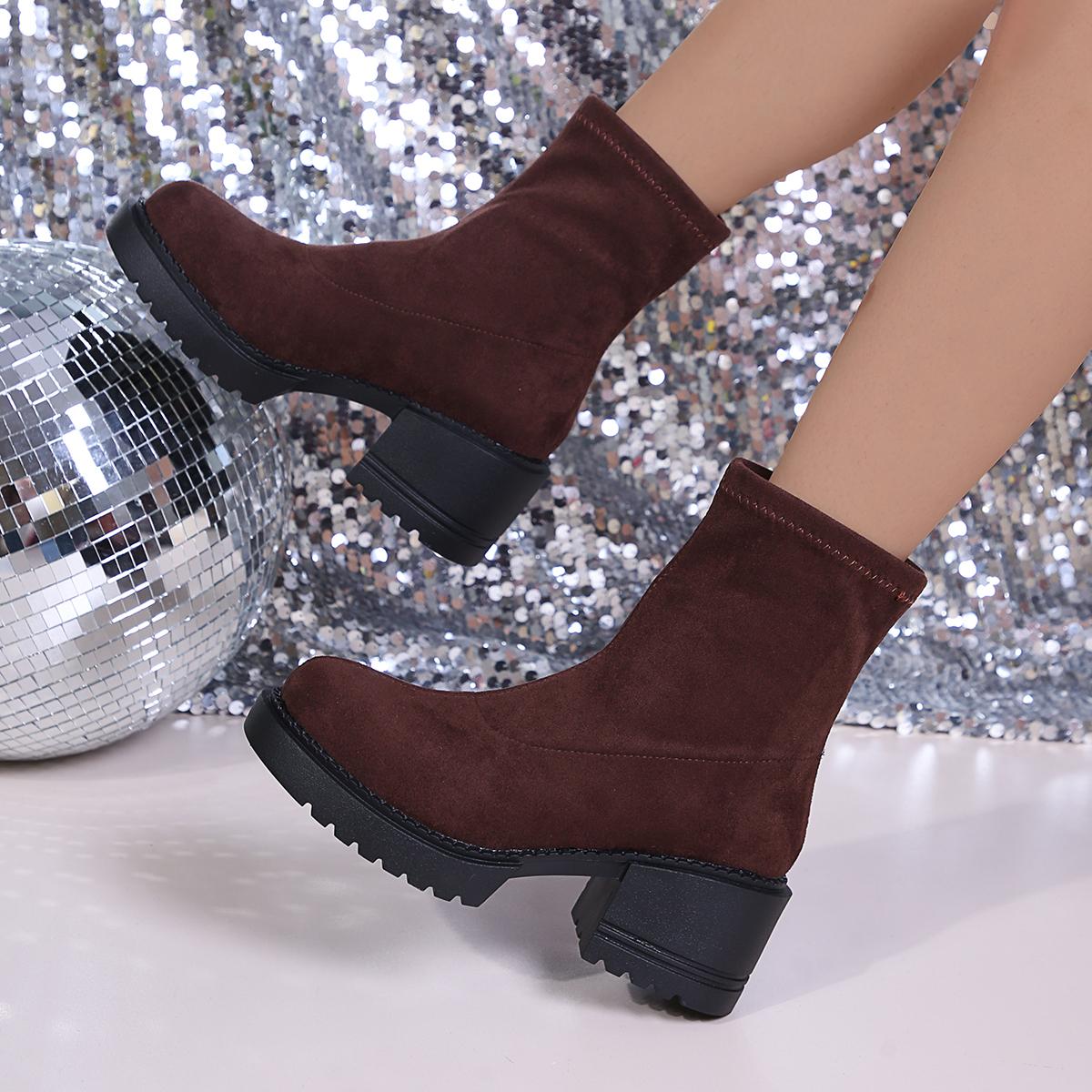 

Fashion Women Ankle Boots New Square Heels Sexy Platform Goth Motorcycle Boots Women Outdoor Elegant Luxury Shoes Women Botas De Mujer 35 коричневый