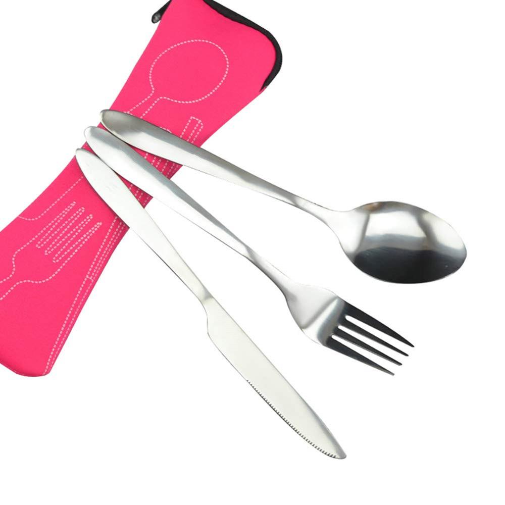 3Pcs Tableware Stainless Steel Cutlery Set Knife Fork And Spoon  Dinnerware  Case Travel Camping Accessories With Portable