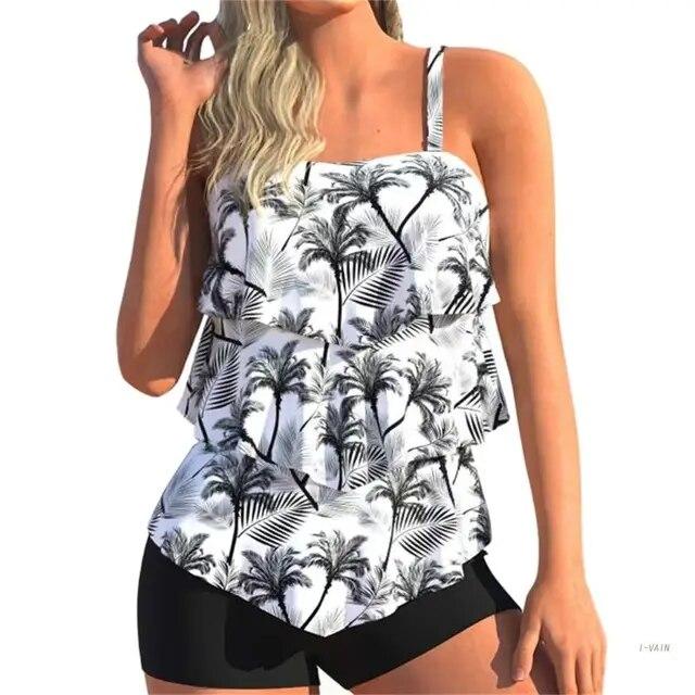 Ruffle Flounce Bathing Suit Fashion Two Pieces Tankini Swimsuit Summer  Top Swimwear with Boyshorts for Women Female