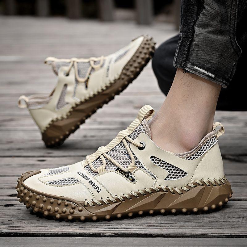 Herrenschuhe, modische Loafer aus echtem Leder, atmungsaktiv, für den Sommer, Frühling, zum Schnüren, bequeme Freizeitschuhe für den Außenbereich, Herren-Sneakers