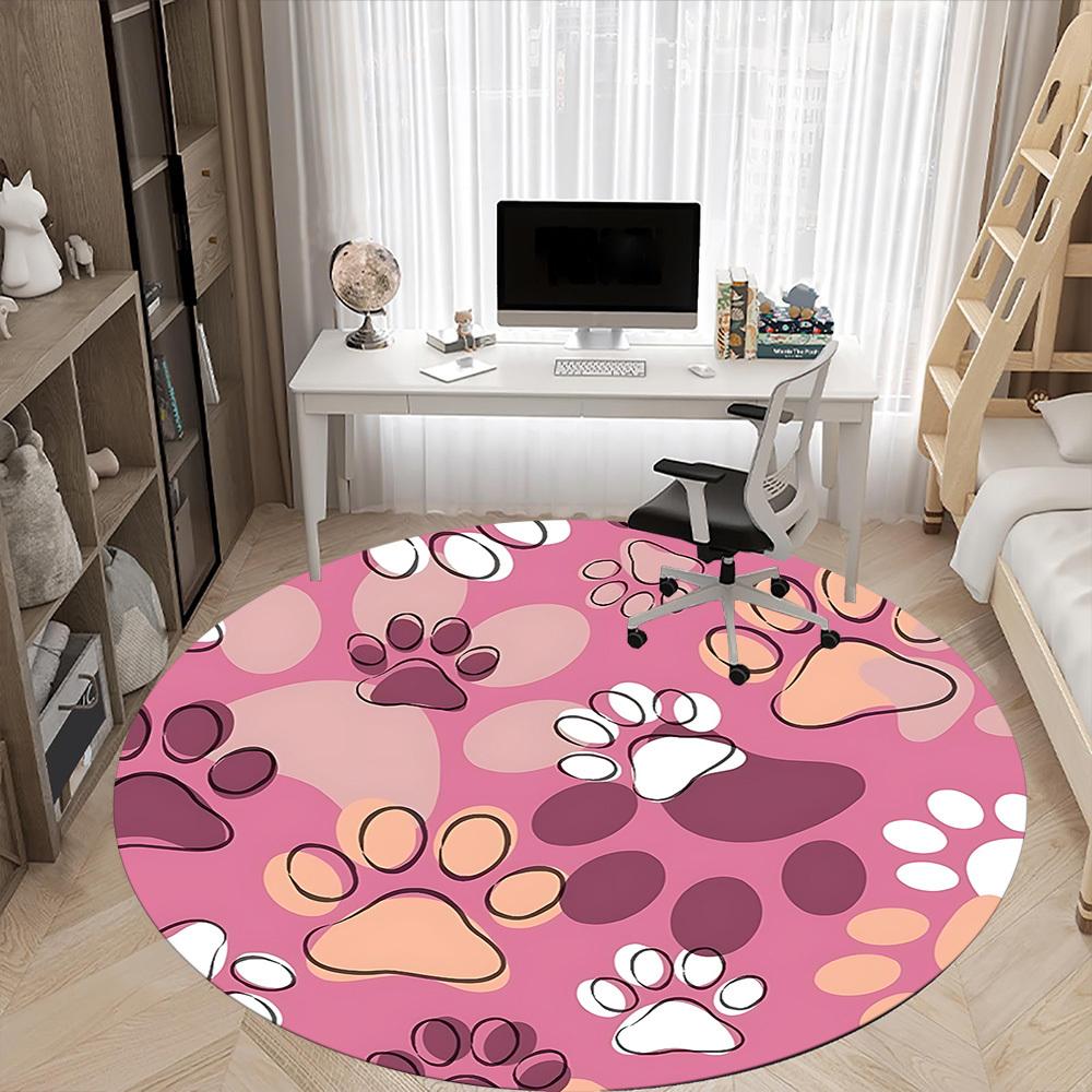 1pc Paw Prints Office Round Area Rug, Indoor Mat Suitable For Office, Under Office Chairs Bedroom Living Room Home Decor, Room Deco