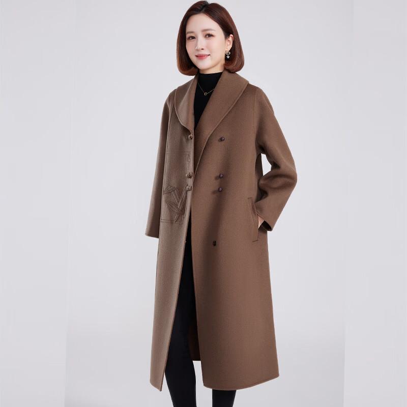 Fengxun Women's 100% Wool Scarf Collar Long Coat
