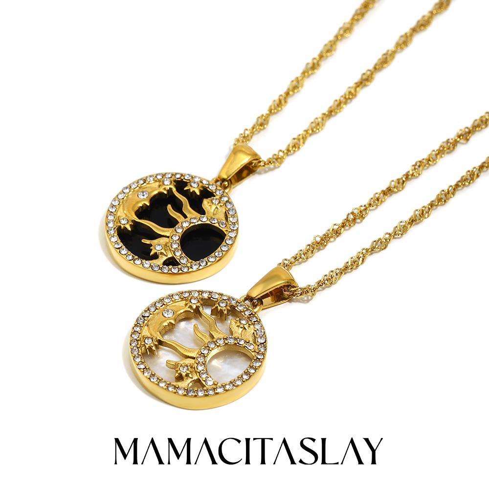 MamacitaSlay 316L Stainless Steel Shell Zircon Sun Pendant Necklace 18K Gold Plated Waterproof Jewelry Women's Creative Necklace