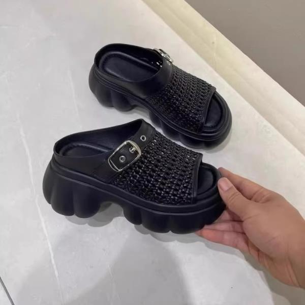 Fashion Women's Genuine Leather Shoes House Slippers Platform Slides Female Mule Pantofle Summer Mules 2025 Mules For Women 2025 Female